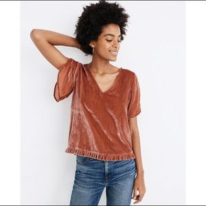 Madewell tulip sleeve pink velvet top